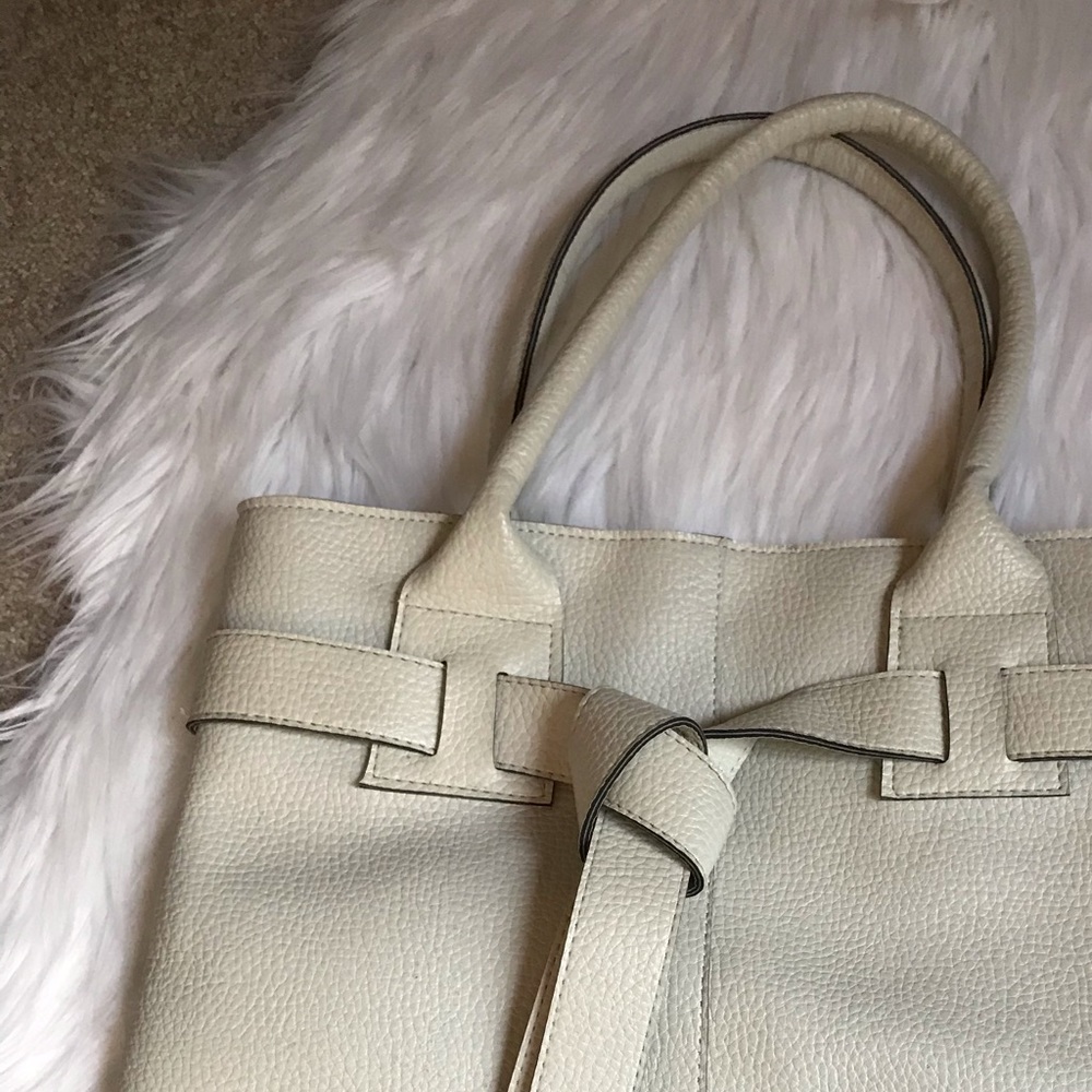 Tie front off white purse